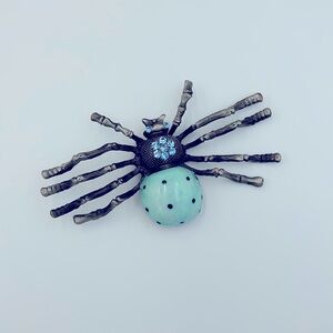 Goth Glam Silver Spider Pin | Blue Rhinestone Insect Brooch | Whimsigoth